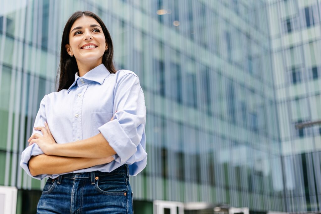 A young business professional looking confident